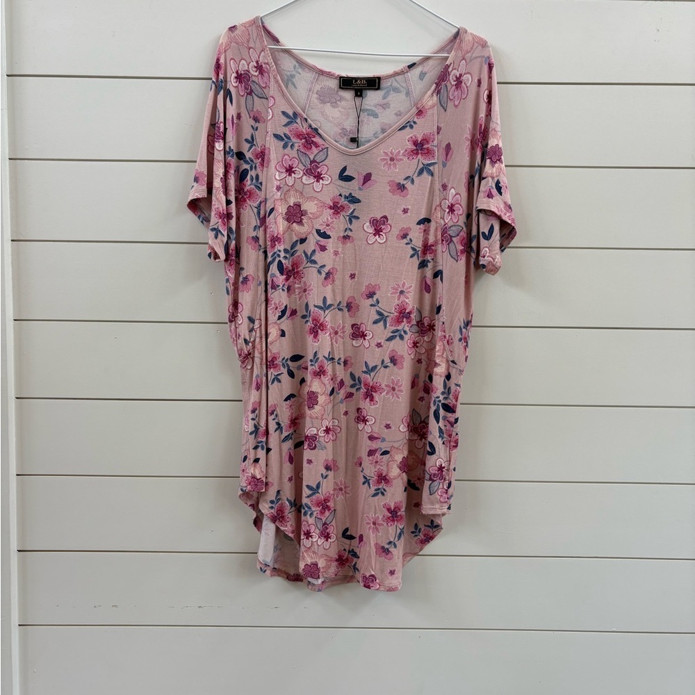 Lucky & Blessed Pink Floral V-Neck Short Sleeve Tee